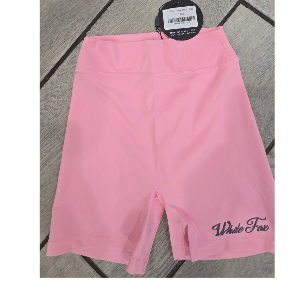 White Fox Boutique Season 7 Bike Shorts Tulle Pink XS High Waisted Athletic Logo